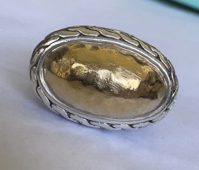 Anillo John Hardy Plata de Ley Oro 22K Cadena Ovalada Cúpula Martillada Talla 7 Foto 1 de 4