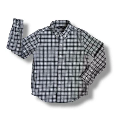 Camisa con botones Janie and Jack para niños talla 4 gris a cuadros algodón manga larga Foto 1 de 4