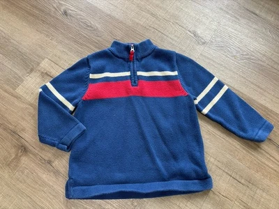 Sudadera unisex Hanna Andersson talla 100 3T polar 1/4 cremallera azul rayas negras Foto 1 de 4