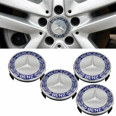 1Set 4Pcs For Mercedes Benz Wheel Center Cap Emblem Rim Hub Cover  Blue 75mm - Image 1 of 4