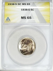 1938 S ANAC's MS 65 Jefferson Nickel ☆☆ Great For Sets ☆☆ Great Collectible 338 - Bild 1 von 2