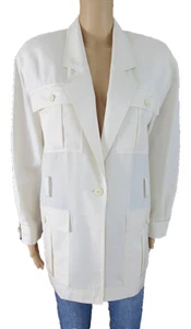 Vtg '80s Eleanor P. Brenner Ivory Silk Safari Jacket Big Shoulder Size 6 - Picture 1 of 12