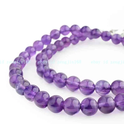Natural Purple Amethyst 6/8mm Round Gemstone Beads Handmade Healing Necklace 18" - Image 1 of 4