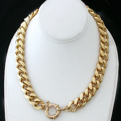 18" 11mm Eslabón Redondeado Curb + ANILLO PERNO Oro 14k Collar GL + GARANTÍA DE POR VIDA Foto 1 de 4