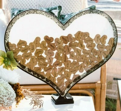 Alternative Guest Book Wedding Birthday Sign Wooden Heart Drop Box Frame Stand — 第 1/4 张图片