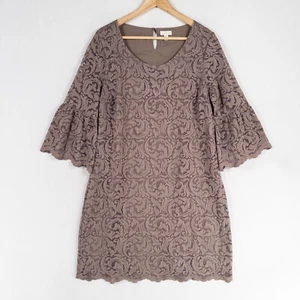 Vestido Granate Hill 10 Gris Taupe Encaje Forrado Vaina Manga Campana Fiesta Cóctel - Imagen 1 de 8