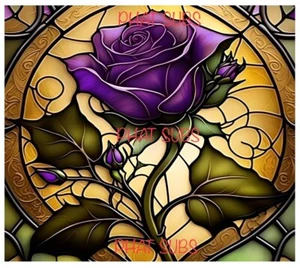 20oz Sublimation Tumbler Wrap Stained Glass Purple Rose Ready To Press Transfer - Picture 1 of 1