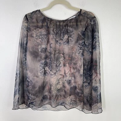 Blusa suave caprichosa boho floral transparente gris pequeño Kensie Jeans para mujer Foto 1 de 4