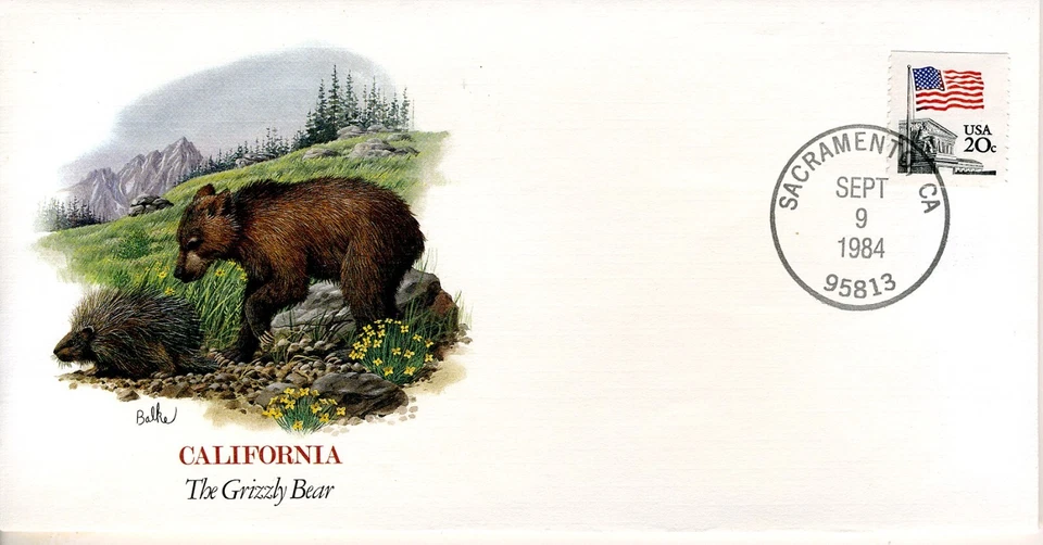 FDC 1984 California Grizzly Bear #1895 20¢ 7 1/2 Reg. Envelope Fleetwood Cachet - Image 1 of 2