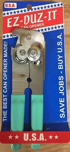 EZ DUZ IT Made in the USA Manual CAN OPENER w/ TURQUOISE Grips AMERICAN Made - Picture 1 of 3