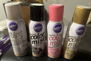 4 Bottles Wilton Color Mist Food Color Spray- Gold, Pearl, Pink, Blk NEW