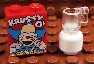 LEGO MILK N' CEREAL SET ~ Minifig Milk w/ Simpsons Krusty O's Cereal Food Brick - Image 1 of 2