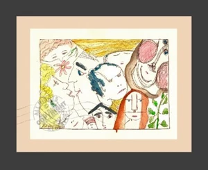 Party Faces 2010 ORIGINAL fine POP ART watercolor PAINTING Illustration SIGNED - Picture 1 of 12