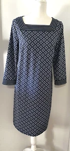 Talbots Navy Blue 3/4 Sleeve Sheath Dress Size M Square Neck Stretch - Picture 1 of 5