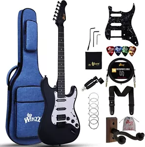 Winzz Chitarra Elettrica Adulto 4/4 Full Size Bambini 39" Nero Opaco Bianco MHseAtic - Foto 1 di 5