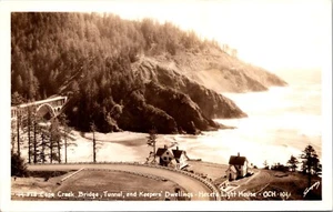 Cape Creek Brücke Tunnel Cottage Heceta Leuchtturm Oregon Küste RPPC - Bild 1 von 2