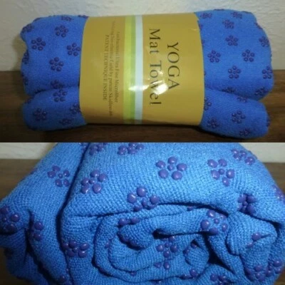 NEW Blue YOGA MAT TOWEL Non slip antibacterial Fine Microfiber Energy Dots ! - Image 1 of 4