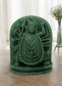 Escultura de piedras preciosas de dios hindú Shrinathji de jade verde natural de 7" para hogar y regalo - Imagen 1 de 6