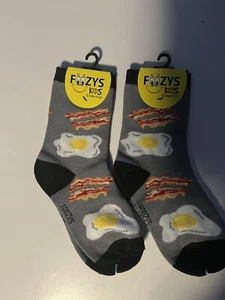 Breakfast Bacon Eggs Foozys Boys Kids Crew Socks - Picture 1 of 1