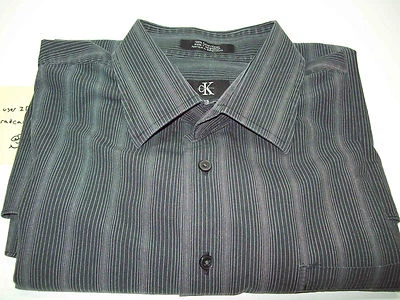 Calvin Klein 17 1/2, 32/33 Black Dress Shirt with Silver Stripes. Ships Fast! - Image 1 of 4