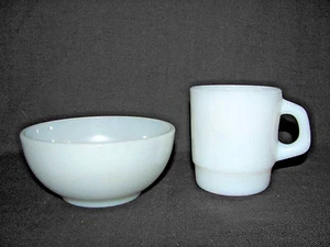 Termocrisa Mexico White Milk Glass Soup/Cereal Bowl and Coffee Mug - Picture 1 of 10