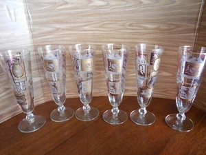 Vintage Libbey Gold & White Embossed "Inns & Pubs Signs" Pilsner Glasses - Picture 1 of 8