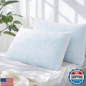 Shredded Memory Foam Cooling Soft Bamboo Viscose Pillows Queen Size Set of 2, - Picture 1 of 5