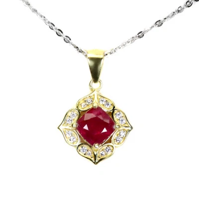 925 Sterling Silver Necklace Cushion Ruby 6mm Natural Gemstone Jewelry 18in Gift - Image 1 of 4