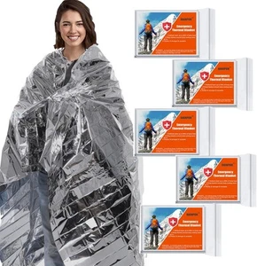 Emergency Mylar Thermal Blanket 82 * 64 in(5 Pack), X-Large, Silver 5pack - Picture 1 of 7