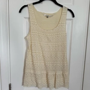 Camiseta sin mangas túnica elástica de encaje crema elegante Max Studio para mujer pequeña usada en excelente estado - Imagen 1 de 9