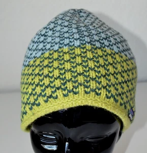 Patagonia Beanie dick gewebt Strick Style Fleece gefüttert OSFM blau gelb - Bild 1 von 9