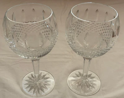 Set of 2 Waterford Glenmede Balloon Crystal Cut Wine Glasses 7.5" High - Image 1 of 4