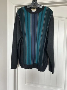 Montechiaro Italy Men’s Wool Blend Gray Blue Stripe Wool Blend Sweater Sz XL - Picture 1 of 7