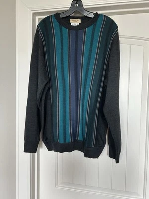Montechiaro Italy Men’s Wool Blend Gray Blue Stripe Wool Blend Sweater Sz XL - Image 1 of 4