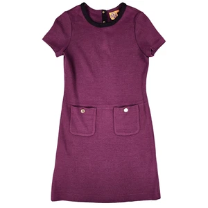 Tory Burch Kleid Damen Medium Lila Kurzarm Taschen Wollmischung Mod Chic - Bild 1 von 12