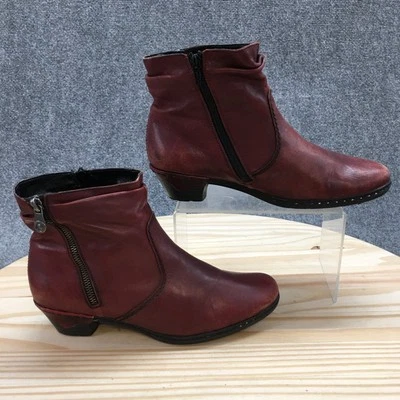 Rieker Boots Womens 39 Lynn 60 Ankle Bootie Burgundy Side Zip Casual Block Heels - Image 1 of 4