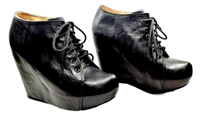 Botín de tacón de cuña SODA para mujer negro punta dividida gótico con disfraces talla 8 se adapta a la talla 7 Foto 1 de 4