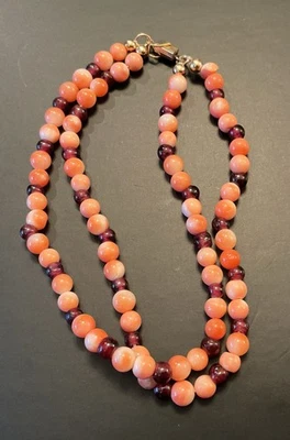 14k Yellow Gold Vintage Angel Skin Coral And Garnet Two Strand Bead Bracelet 7” - Image 1 of 4