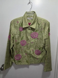 Chaqueta Tunique Nights de seda para mujer con cuentas floral vintage talla pequeña - Imagen 1 de 4