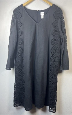 Женщин черный shift крючком кружевное платье Chico's 3 с подкладкой длинным рукавом XL богемное - Изображение 1 из 4