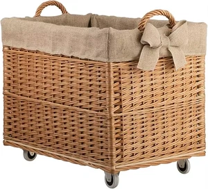 E-Wicker24 Alles Aus Weide - Cesto per Camino Rettangolare in Vimini Con Ruote E - Foto 1 di 19