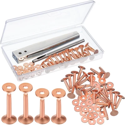 50 piezas remaches de cobre y arandelas de rebabas para trabajo de cuero #9 y #12 herramienta de ajuste Ki Foto 1 de 4
