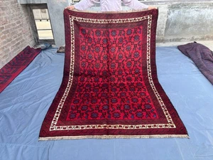 Vintage Afghan Baluchi Rug 5x8 Red Floral Geometric Hand Knotted Wool Carpet - Picture 1 of 11