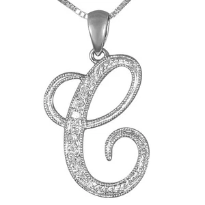 LETRA ""C"" SCRIPT DIAMANTE INICIAL ORO BLANCO 14K TAMAÑO REGULAR - Imagen 1 de 1
