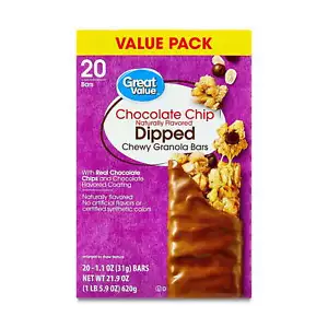 Great Value Chocolate Chip Dipped Chewy Granola Bars, 1.1 oz Paper Box - Picture 1 of 7
