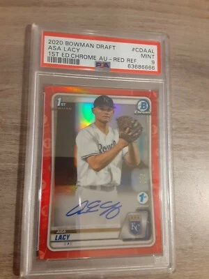 2020 Bowman Chrome Draft 1st Edition Asa Lacy RED REFRACTOR AUTO 5/5 PSA 9 - Image 1 of 2