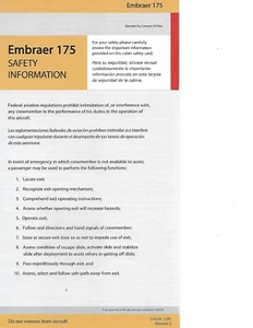 Safety Card - Compass - Northwest style - EMB 175 - c2009 (S4638) fs - Picture 1 of 1
