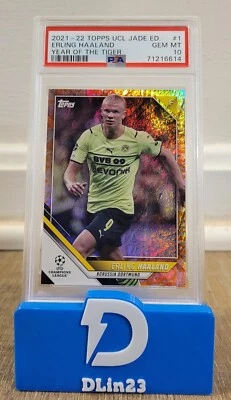 2021-22 TOPPS UCL JADE EDITION ERLING HAALAND YEAR OF THE TIGER #/75 #1 PSA 10 - Image 1 of 2