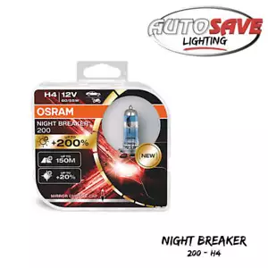 Coppia Lampadine Faro Auto Osram Night Breaker 200 H4 +200% Aggiornamento Faro - Foto 1 di 3