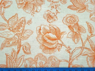 GABRIEL TANGERINE Linen Orange Floral Jacobean Drapery Uph Print Fabric - Image 1 of 4